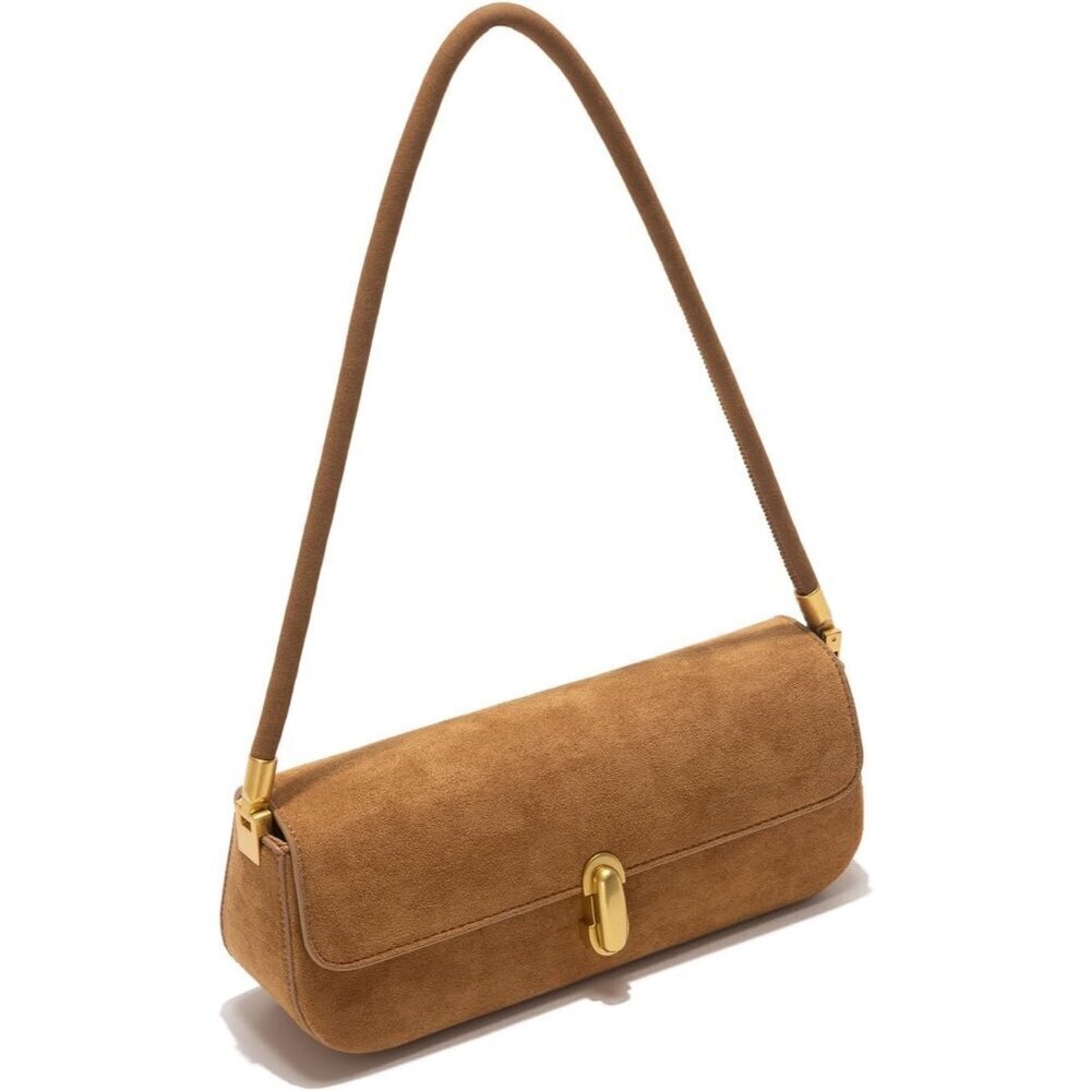 Women Brown faux suede leather Underarm Shoulder Bag Chic Top-Handle Purse